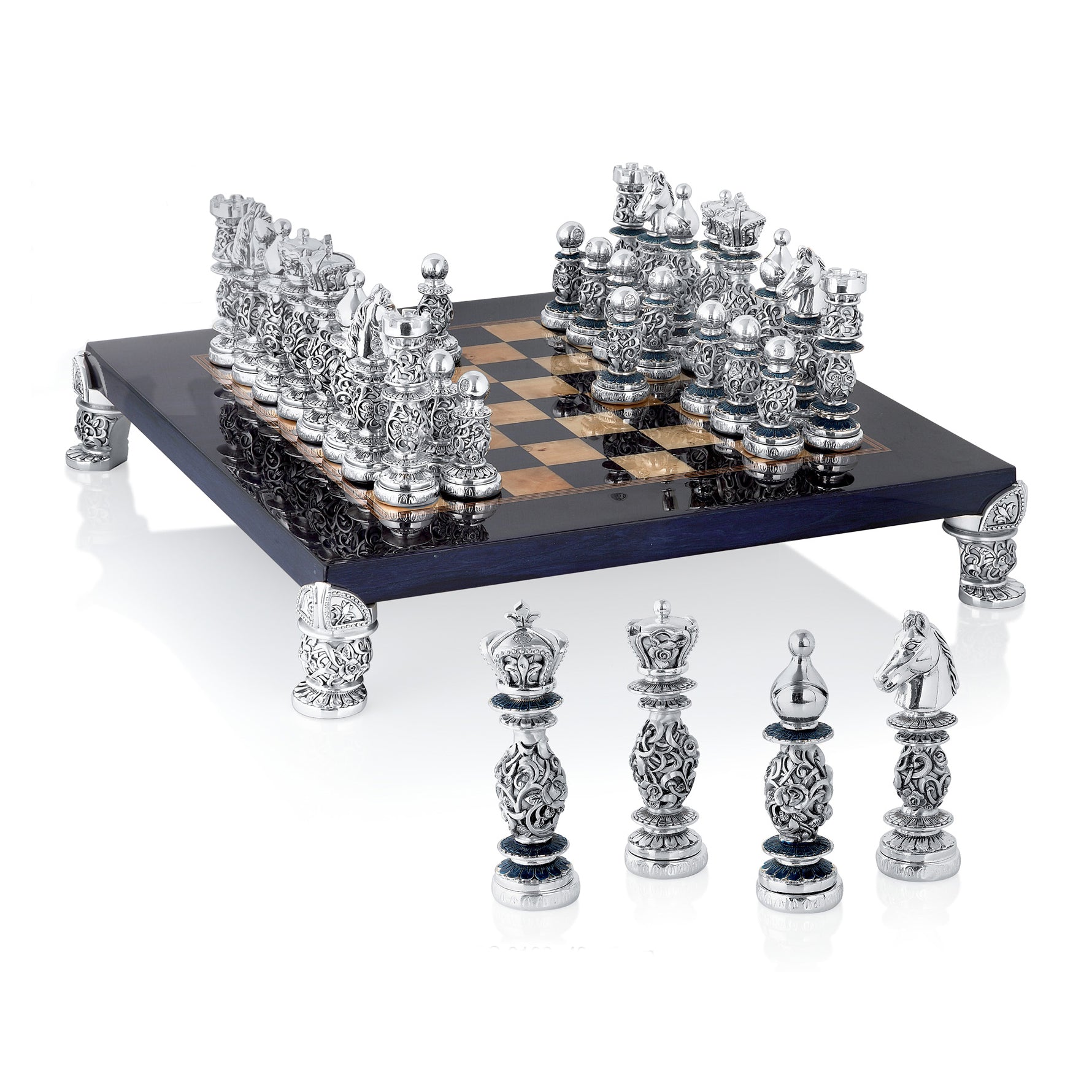 Wood Chess Board With Silver Pawns