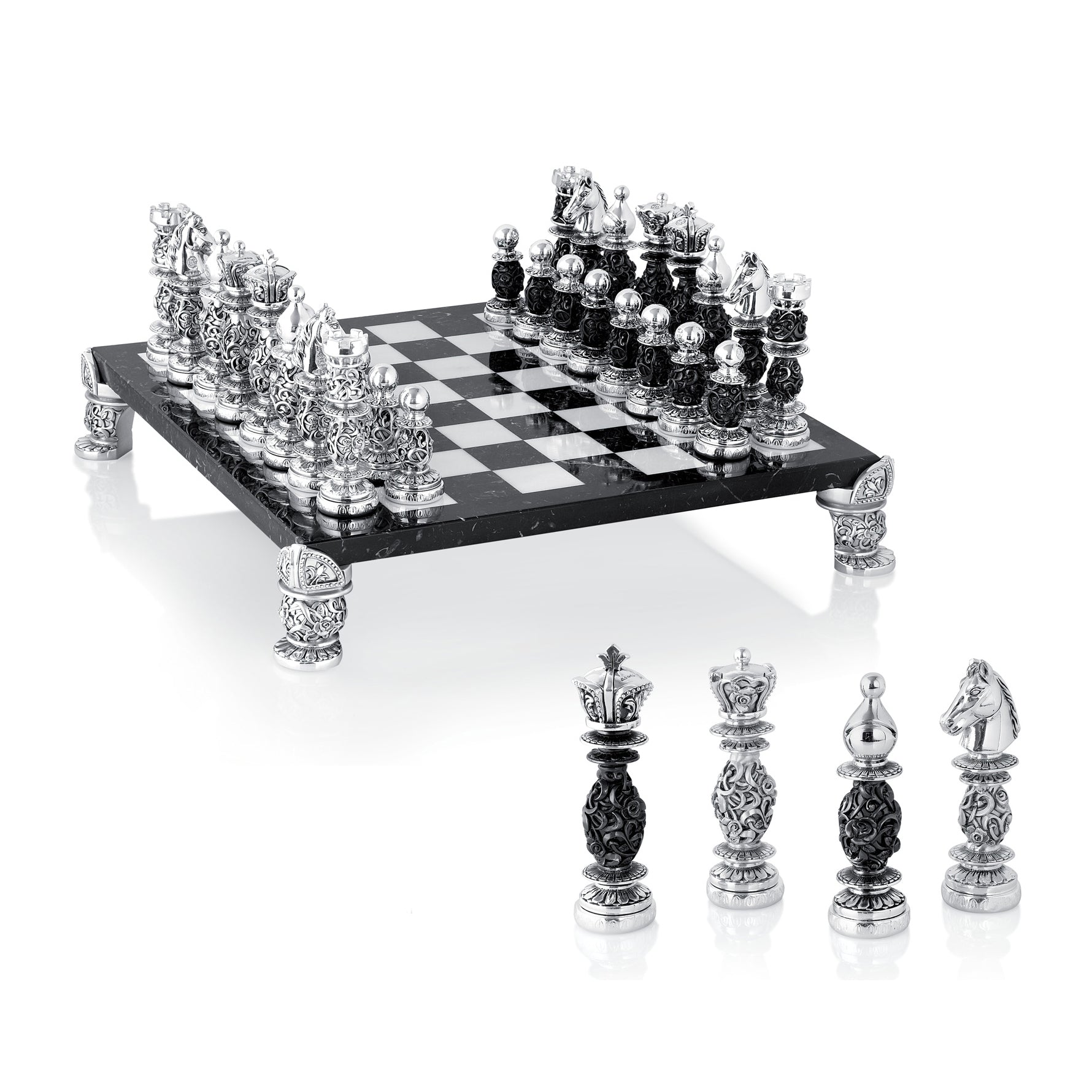 Wood Chess Board With Silver Pawns