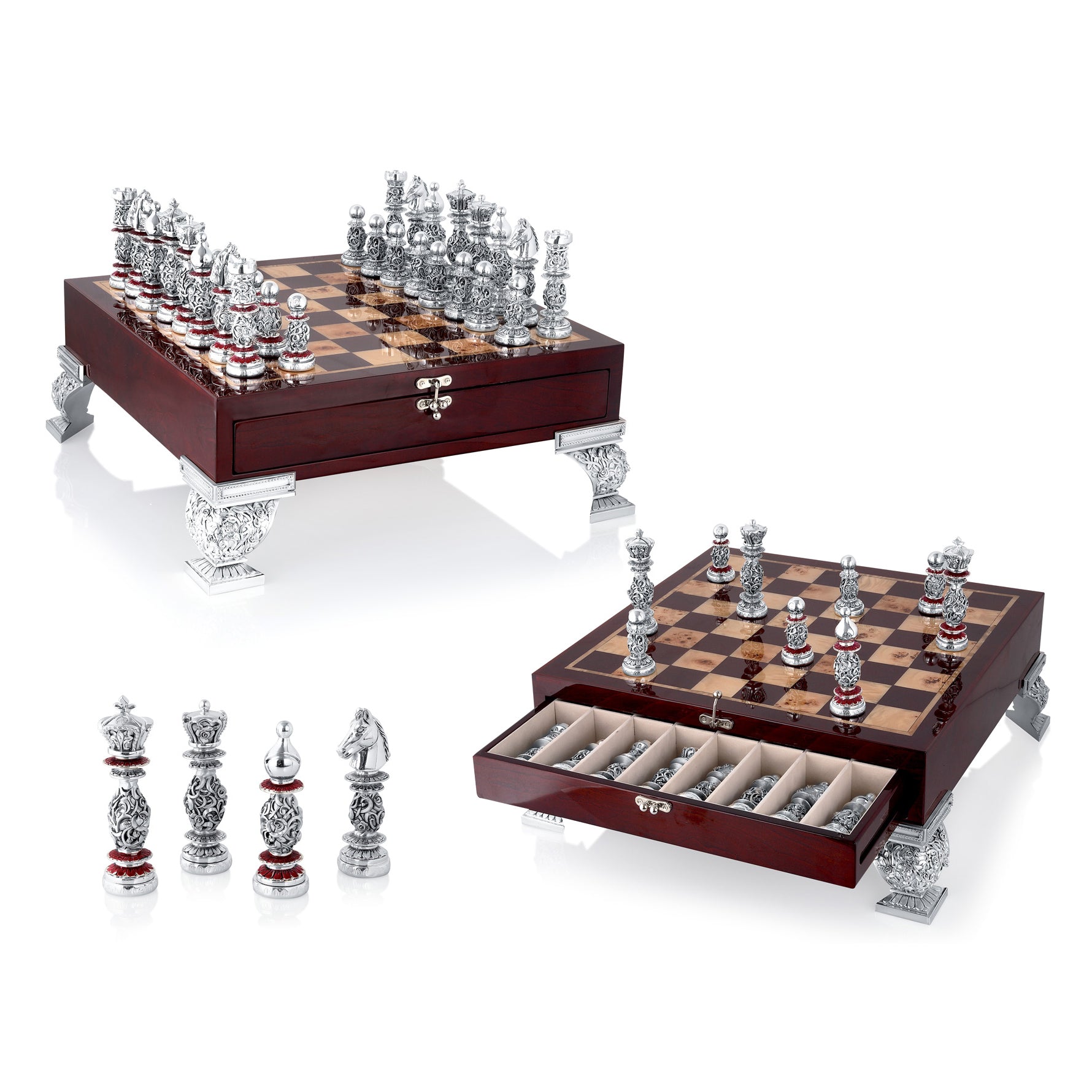 Wood Chess Board With Silver Pawns