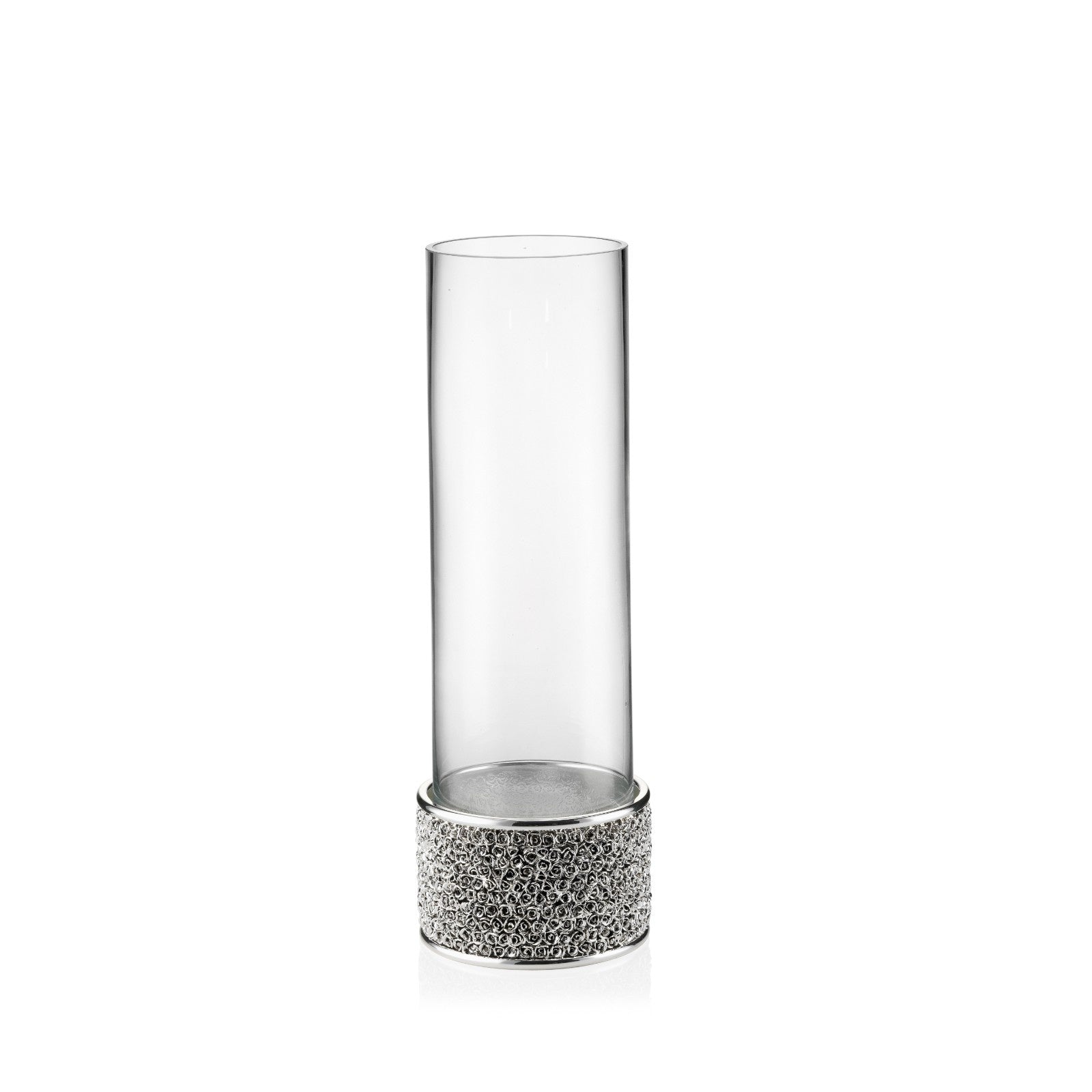 Glass Candle Lantern With Silver Plated Base