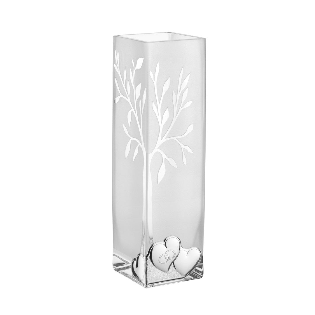 Decorated Glass Vase With Anniversary Silver Base