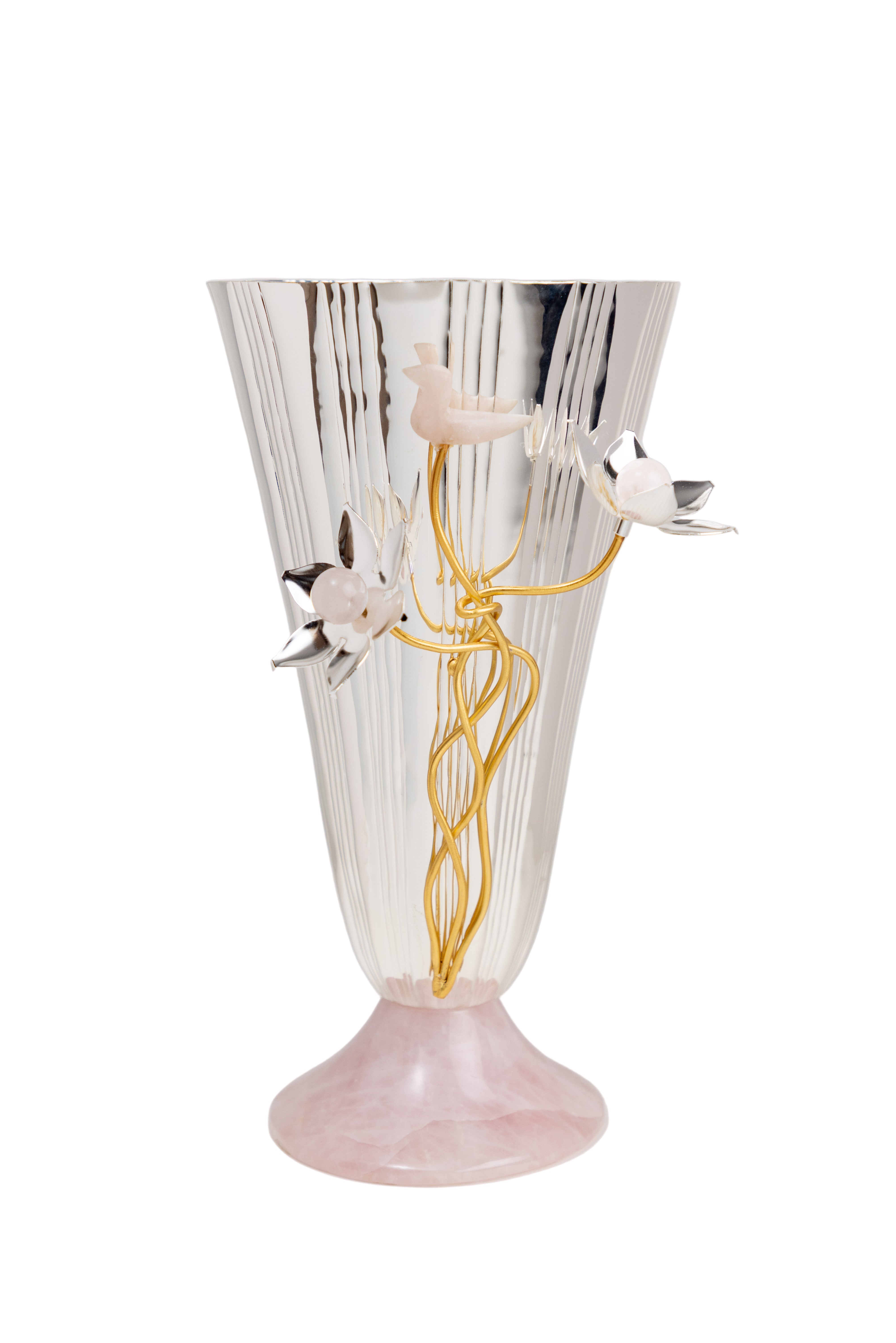 Silver plated Vase with Orchid ornament