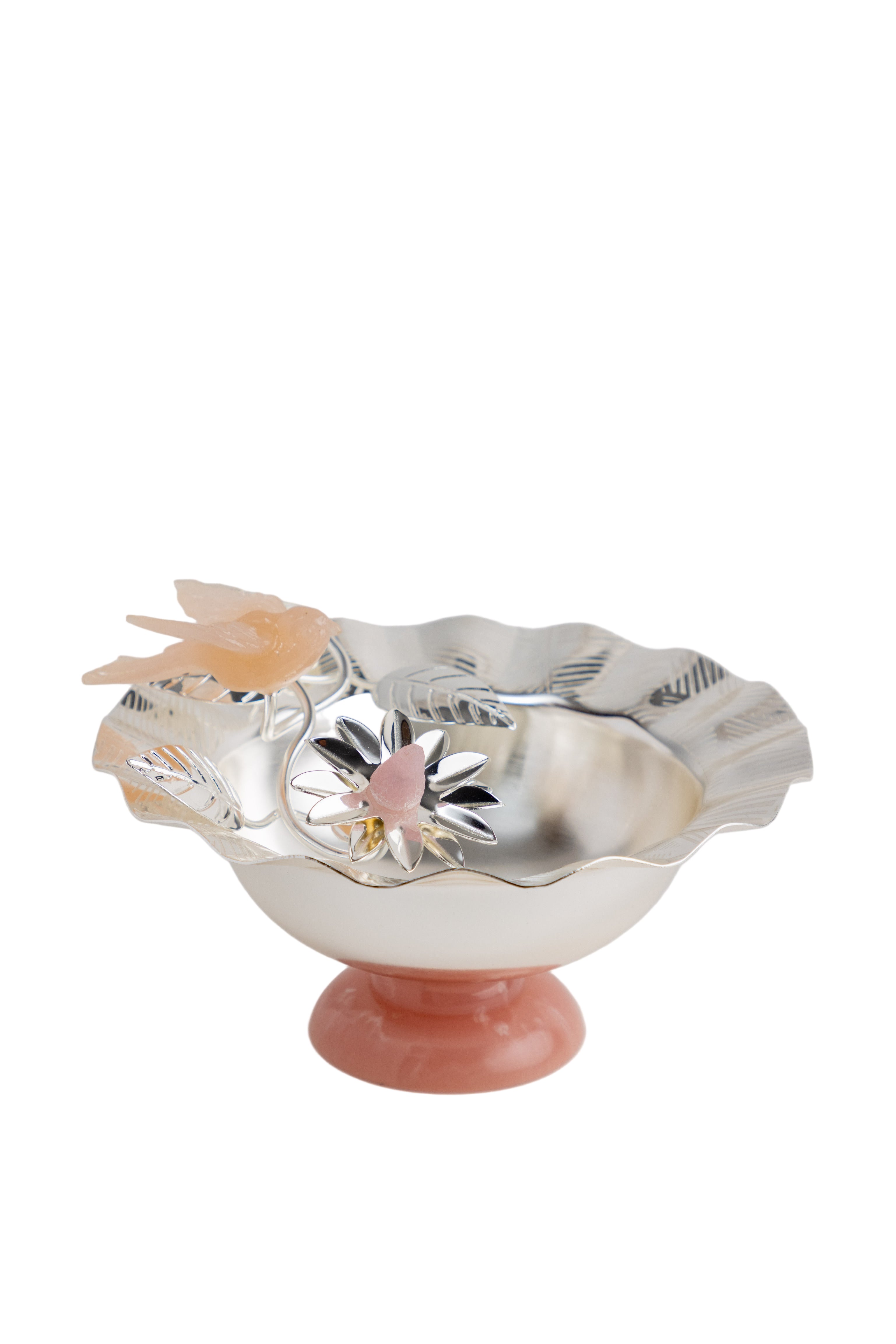 Silver plated bowl with orchid ornaments Big