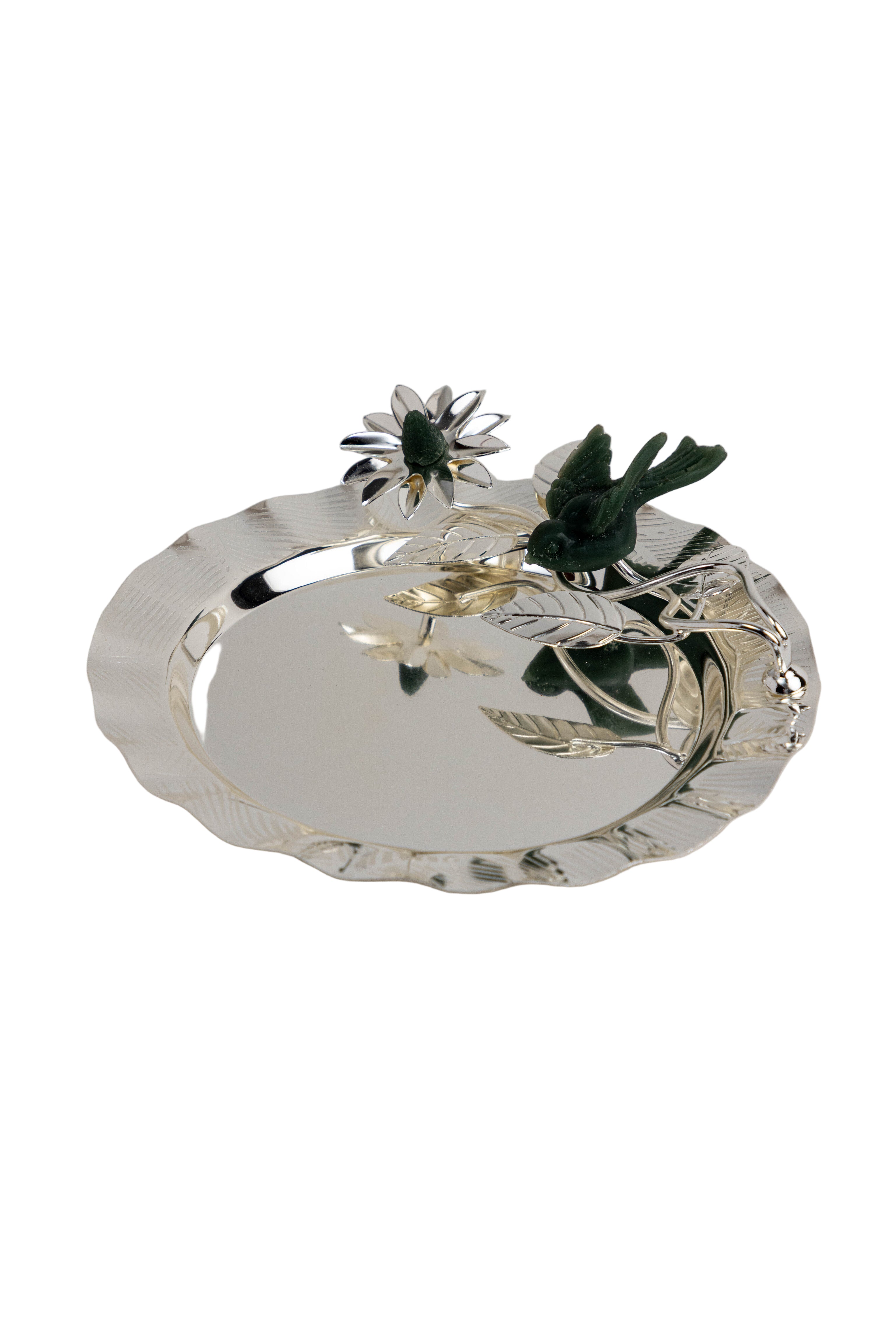 Silver plated tray with birds ornaments Small